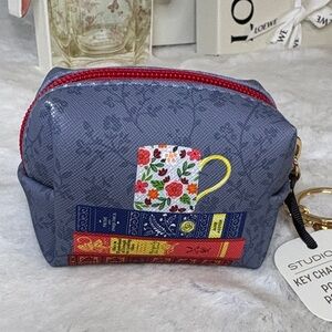 Floral Mug and Books Blue Key/Charm Pouch